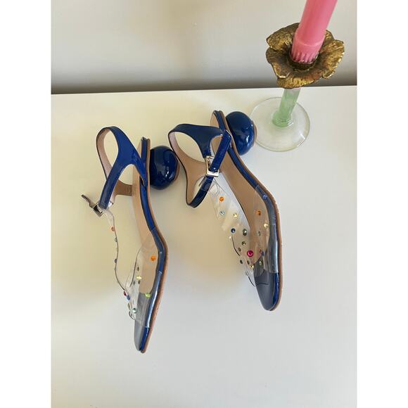 BRENDA ZARO electric blue PVC Multi color Bauble heel leather sandals 6.5 - Picture 2 of 6